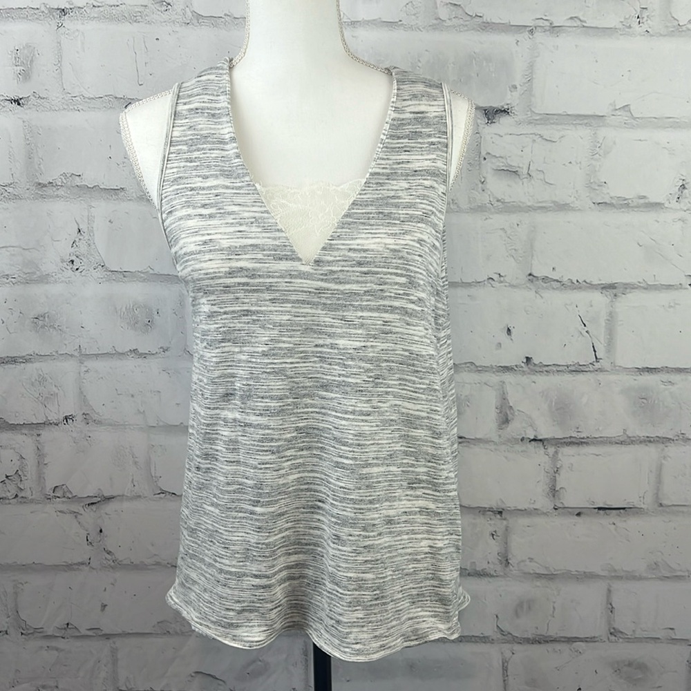 Pleione V-Neck Sleeveless Shirt Tank Top Tee Gray White